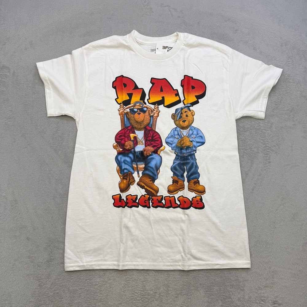 3Forty Inc Rap Legends T Shirt Mens Medium White Graphic Bear Hip Hop Streetwear